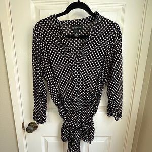 INC Black Blouse with Pink Polka Dots 3/4 Sleeves Tie Waist Plus Size 0X